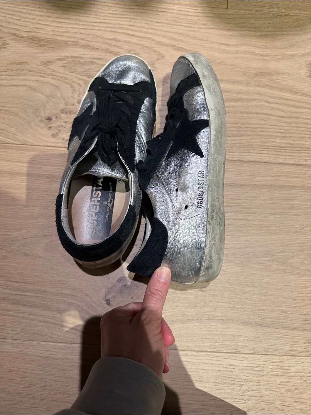 Golden Goose Silver and Black Superstar Sneakers - Picture 5 of 7